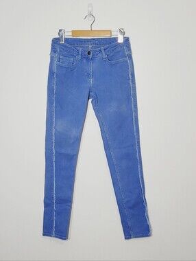 Sandro Light Blue Jeans 98% Cotton Paris Denim Straight Leg Fringe Sides Size 36